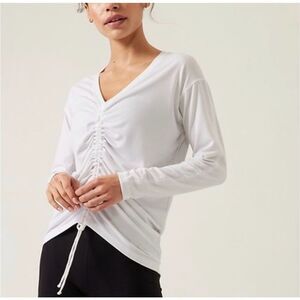 Athleta women's bright white oversized Crossover Ruched athletic Top size small